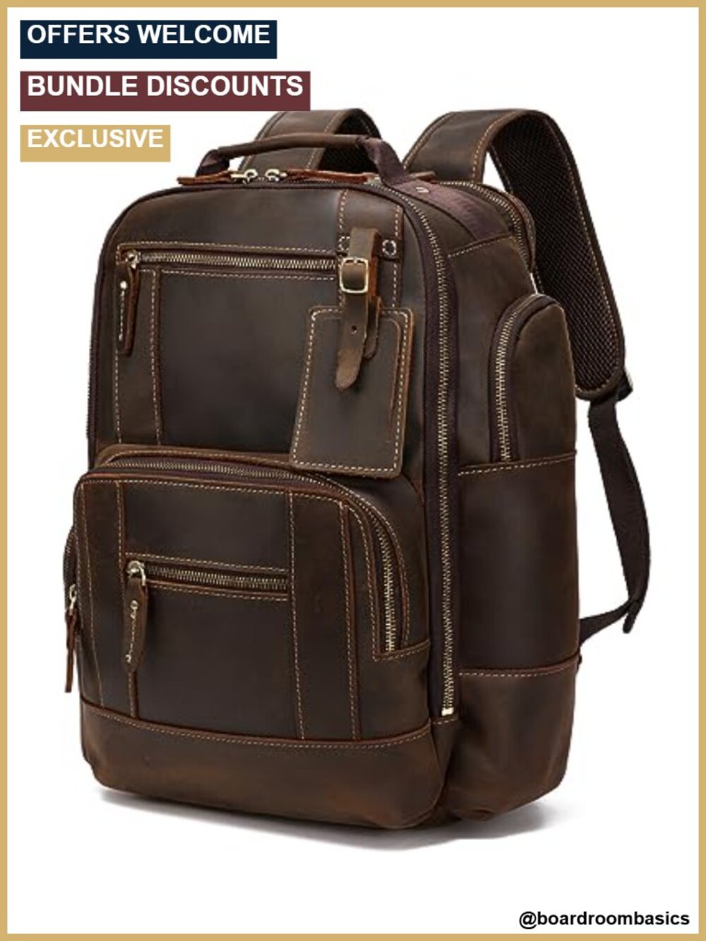 Genuine Full Grain Leather Laptop Backpack 15.6" 24L Work Travel School Bag